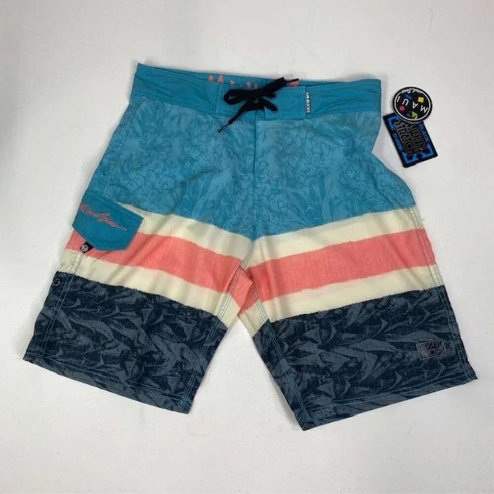 Maui and Sons Board Shorts Pineapple Haze Swim Trunks Striped Mens Size 30‎